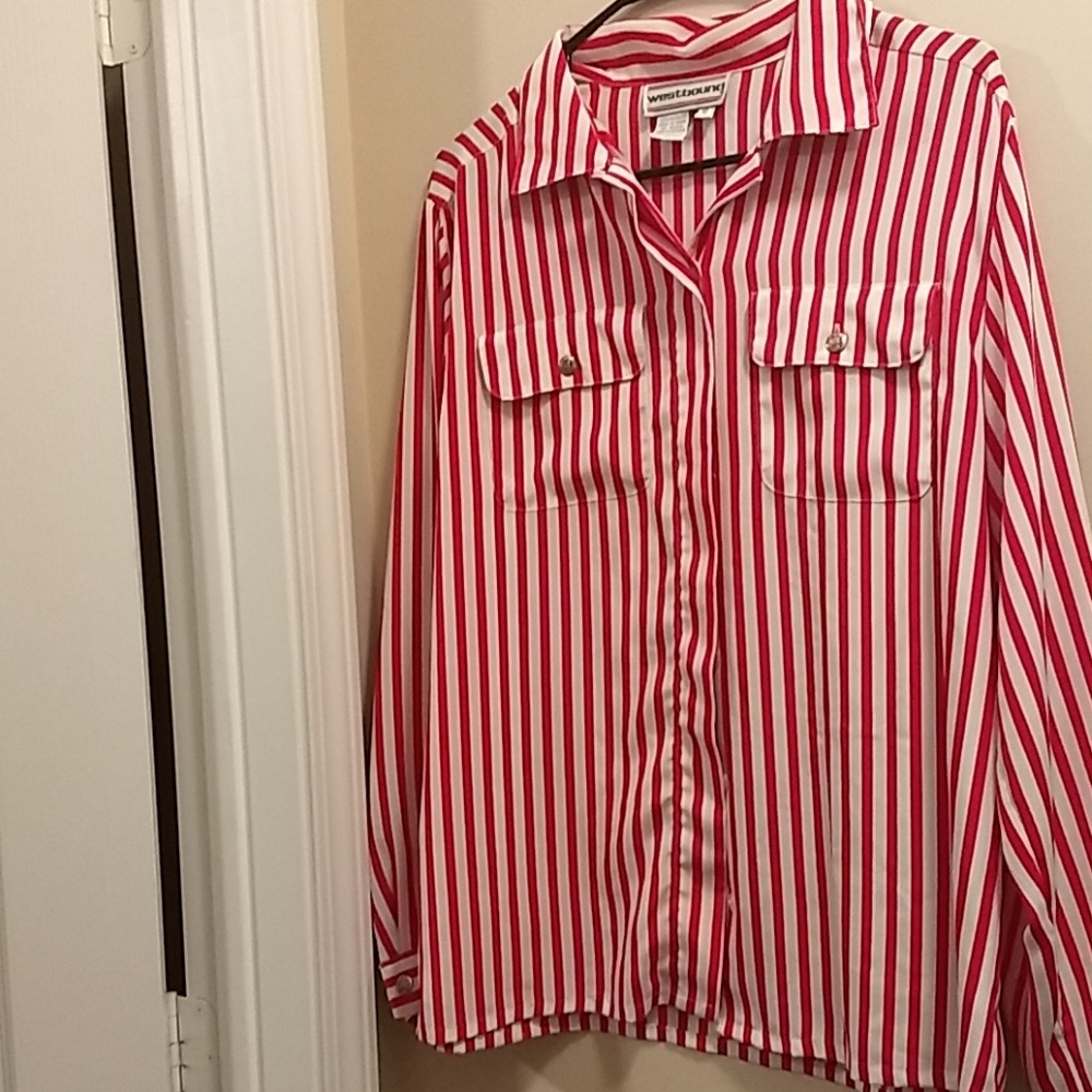 Westbound red and white striped botton down blouse